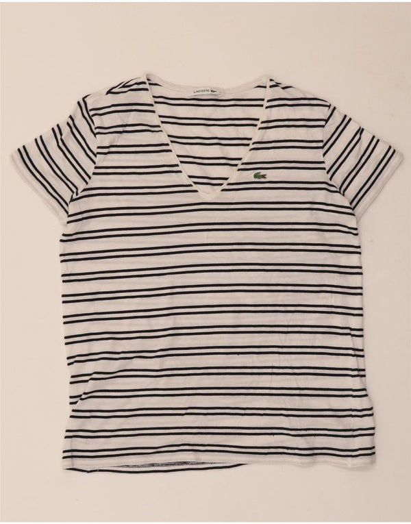 Lacoste Womens T-Shirt Top Size 40 Medium White Striped Cotton
