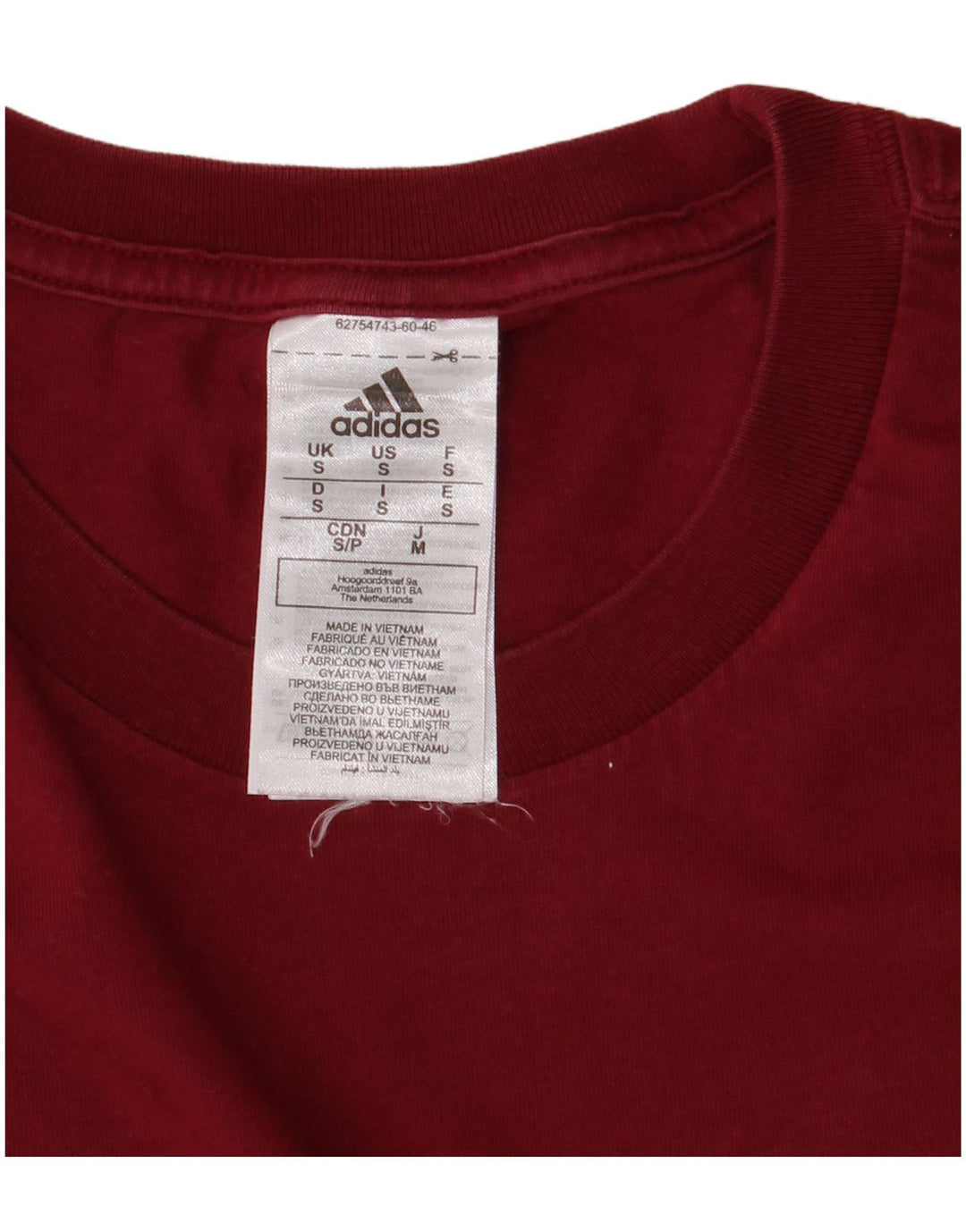 Adidas Mens T-Shirt Top Small Burgundy Cotton