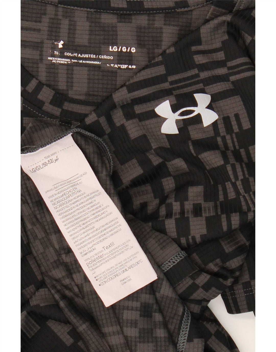 Under Armour Mens Heat Gear T-Shirt Top Large Black Geometric Polyester