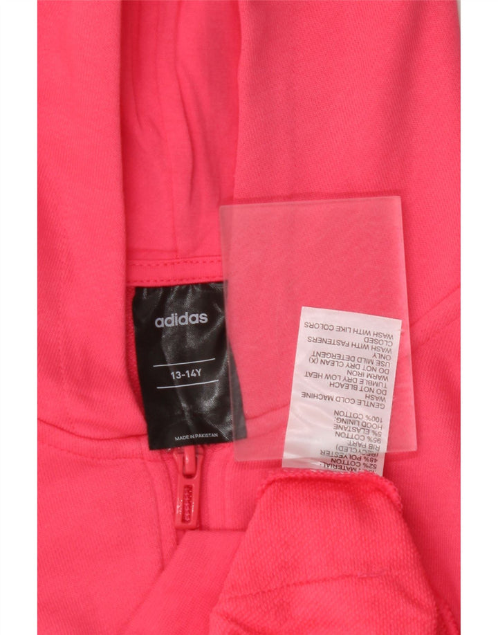 ADIDAS Girls Graphic Zip Hoodie Sweater 13-14 Years Pink Cotton