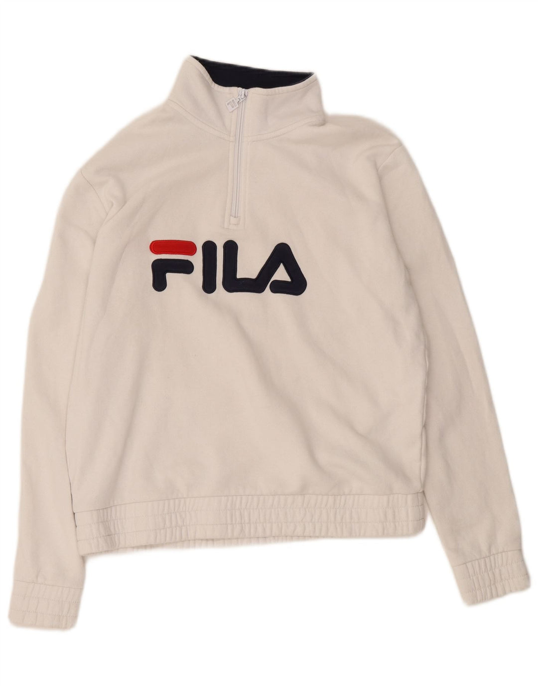 FILA Womens Graphic Zip Neck Sweatshirt Jumper UK 14 Medium White Cotton