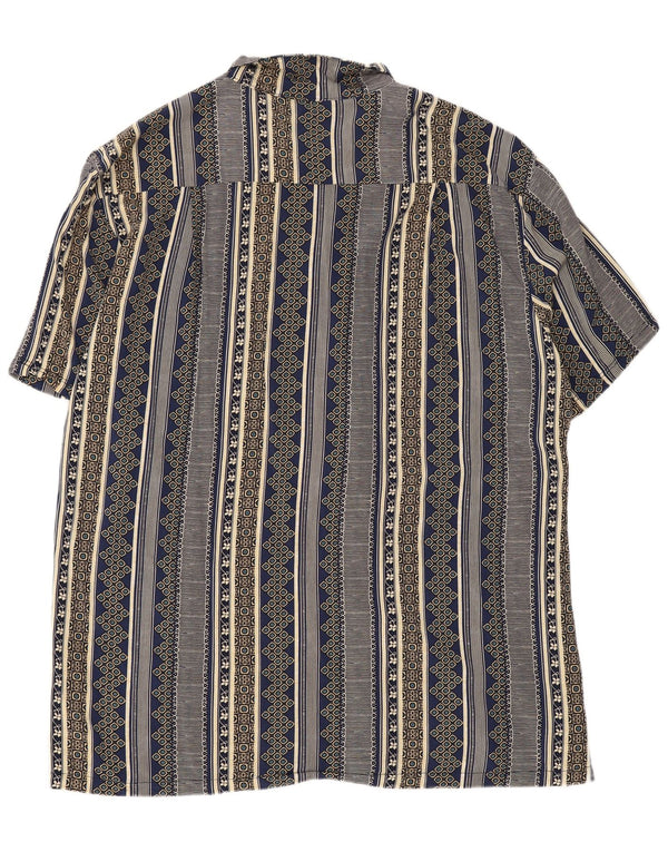 Vintage Womens Short Sleeve Shirt Blouse UK 22 3XL Navy Blue Striped