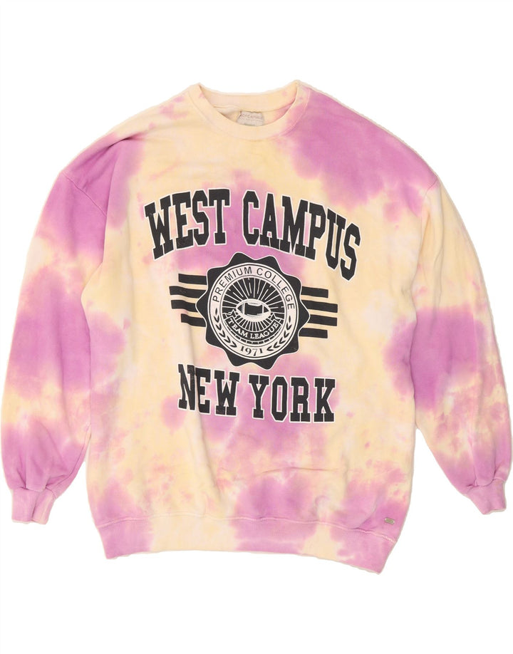 PULL & BEAR Womens Oversized Sweatshirt Jumper UK 10 Small Purple Tie Dye Vintage Pull & Bear and Second-Hand Pull & Bear from Messina Hembry 