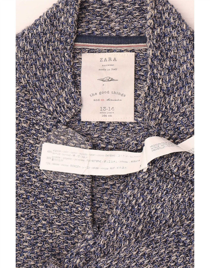 Zara Boys Knit 2 Button Blazer Jacket 13-14 Years Blue Flecked Cotton