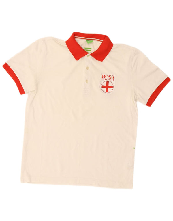 Hugo Boss Mens Polo Shirt Large White Colourblock Cotton