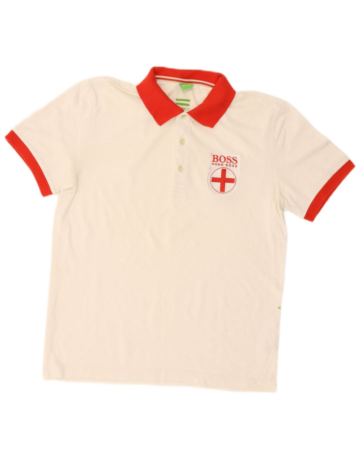 Hugo Boss Mens Polo Shirt Large White Colourblock Cotton