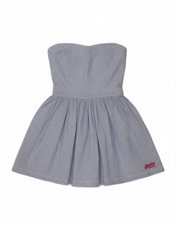 Superdry Womens Sleeveless Tunic Top UK 8 Small Blue Pinstripe Cotton