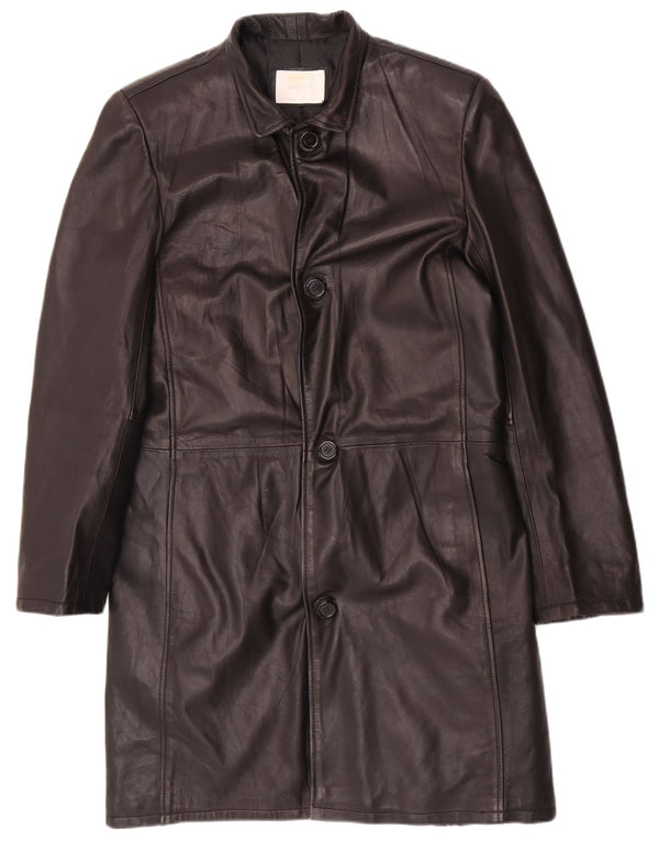Barone Mens Leather Coat UK 36 Small Black