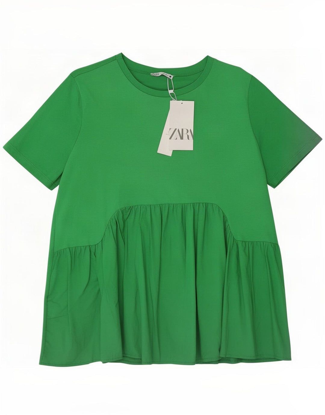 Zara Womens Blouse Top UK 16 Large Green Cotton