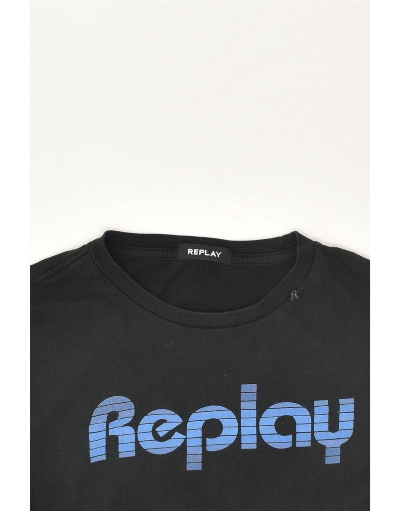 REPLAY Womens Graphic T-Shirt Top UK 16 Large Black Cotton | Vintage Replay | Thrift | Second-Hand Replay | Used Clothing | Messina Hembry 