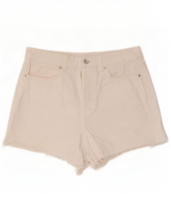 Zara Mens High Waist Distressed Denim Shorts EU 38 Small W28 White Cotton