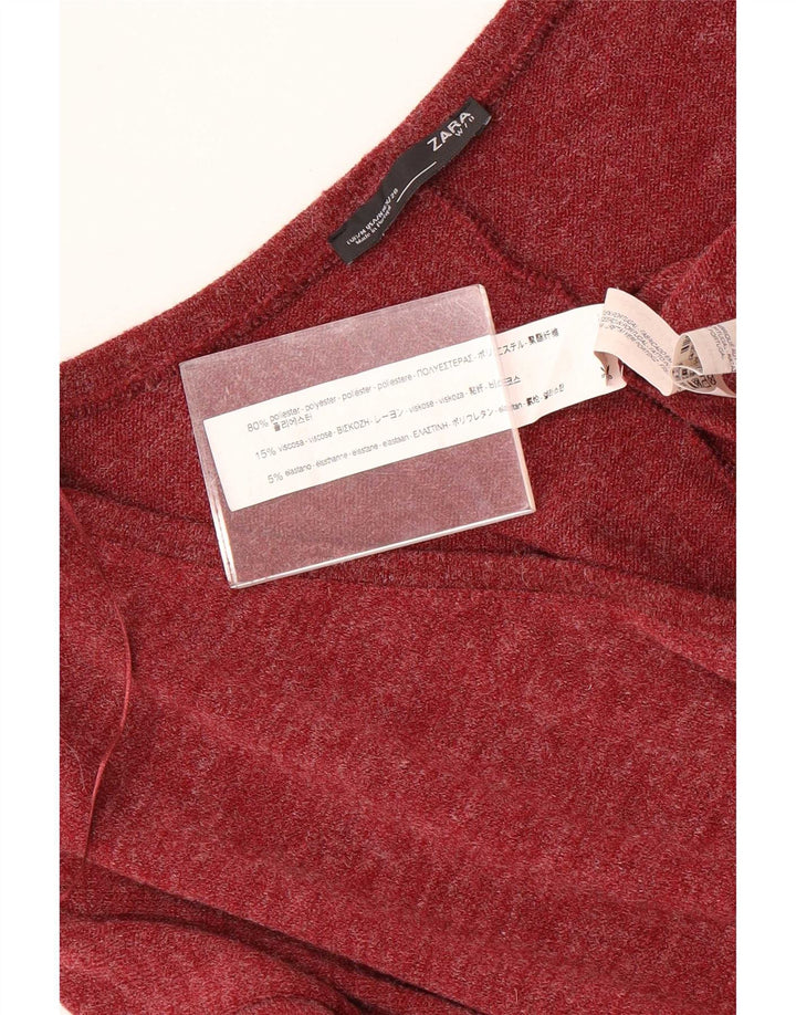 Zara Womens Top Long Sleeve UK 14 Medium Maroon Flecked Polyester