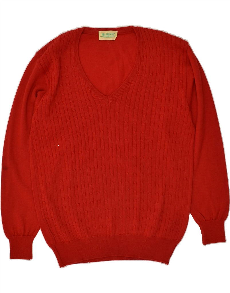 VINTAGE Womens V-Neck Jumper Sweater UK 14 Medium Red | Vintage Vintage | Thrift | Second-Hand Vintage | Used Clothing | Messina Hembry 