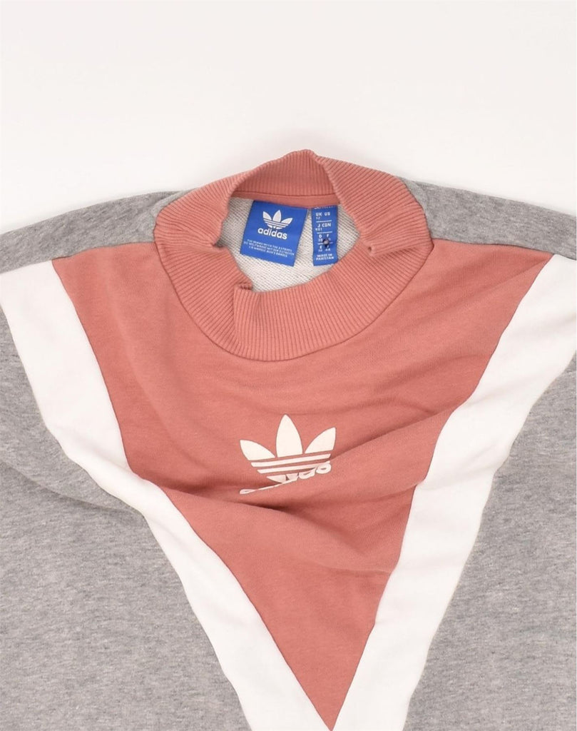 ADIDAS Womens Sweatshirt Jumper UK 12 Medium Grey Colourblock Cotton | Vintage Adidas | Thrift | Second-Hand Adidas | Used Clothing | Messina Hembry 