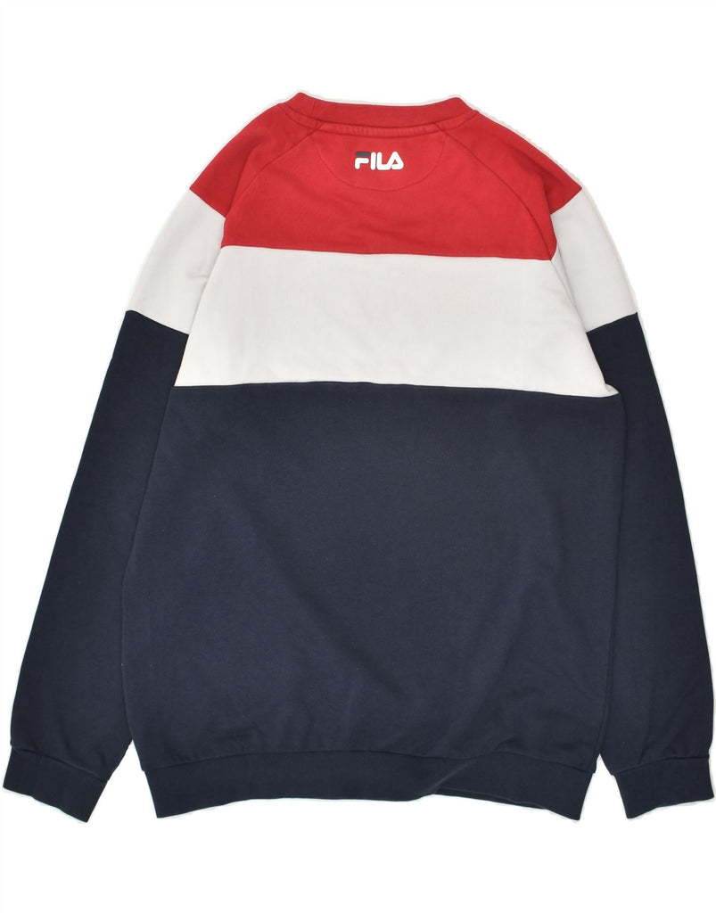 FILA Boys Graphic Sweatshirt Jumper 15-16 Years Navy Blue Colourblock | Vintage Fila | Thrift | Second-Hand Fila | Used Clothing | Messina Hembry 