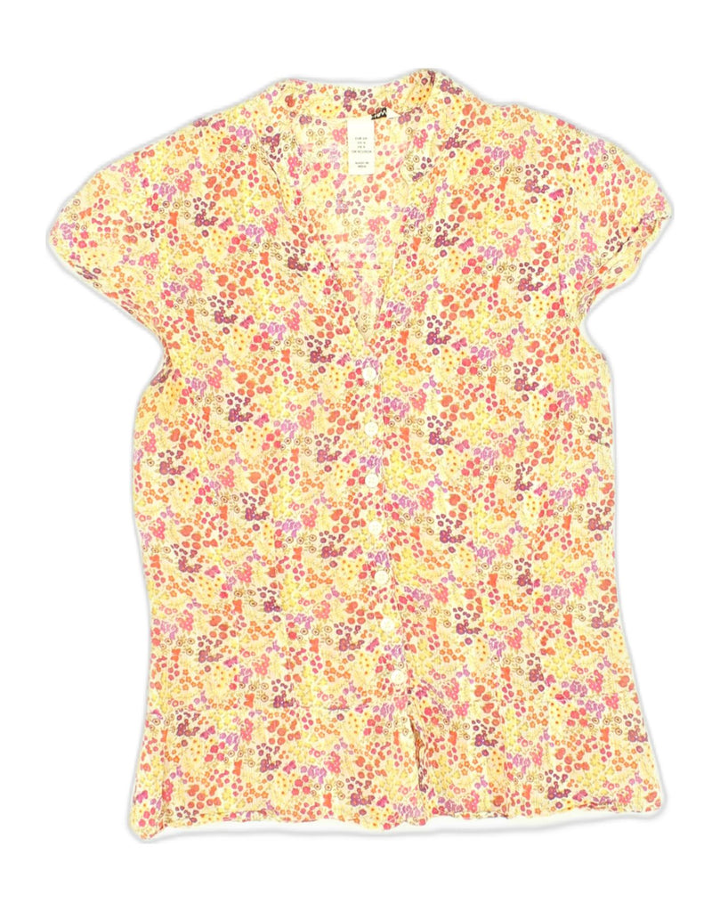 H&M Womens Short Sleeve Shirt Blouse EU 34 XS Yellow Floral Cotton | Vintage H&M | Thrift | Second-Hand H&M | Used Clothing | Messina Hembry 