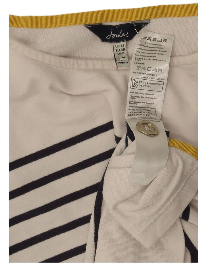 Joules Womens Top Long Sleeve UK 12 Medium White Striped Cotton