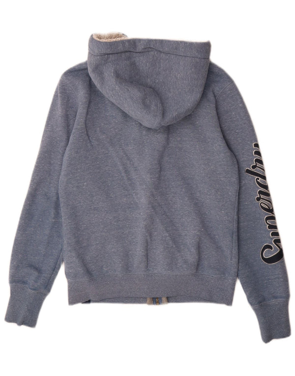 Superdry Womens Graphic Zip Hoodie Sweater UK 8 Small Blue Flecked Cotton
