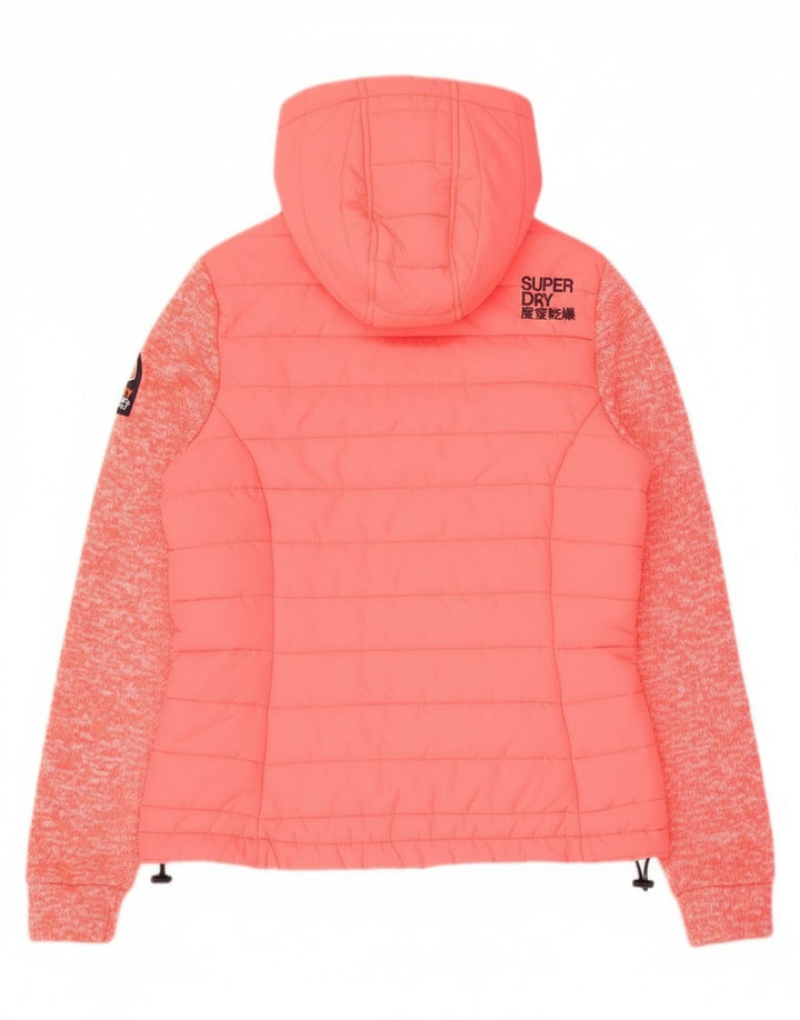 Superdry Womens Hooded Bomber Jacket UK 8 Small Pink Flecked Nylon
