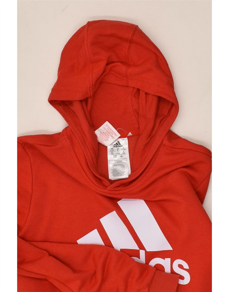 ADIDAS Girls Hoodie Jumper 11-12 Years Red Cotton | Vintage Adidas | Thrift | Second-Hand Adidas | Used Clothing | Messina Hembry 