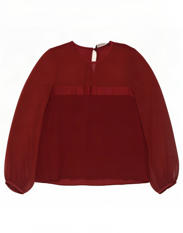 Zara Womens Long Sleeve Blouse Top UK 14 Large Maroon
