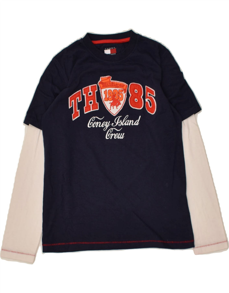 TOMMY HILFIGER Boys Graphic Top Long Sleeve 7-8 Years XS  Navy Blue | Vintage Tommy Hilfiger | Thrift | Second-Hand Tommy Hilfiger | Used Clothing | Messina Hembry 