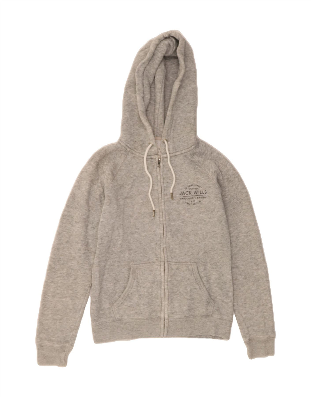 JACK WILLS Womens Oversized Zip Hoodie Sweater UK 10 Small Grey Flecked Vintage Jack Wills and Second-Hand Jack Wills from Messina Hembry 