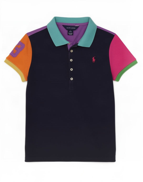 Ralph Lauren Girls Polo Shirt 12-13 Years Large Navy Blue Colourblock