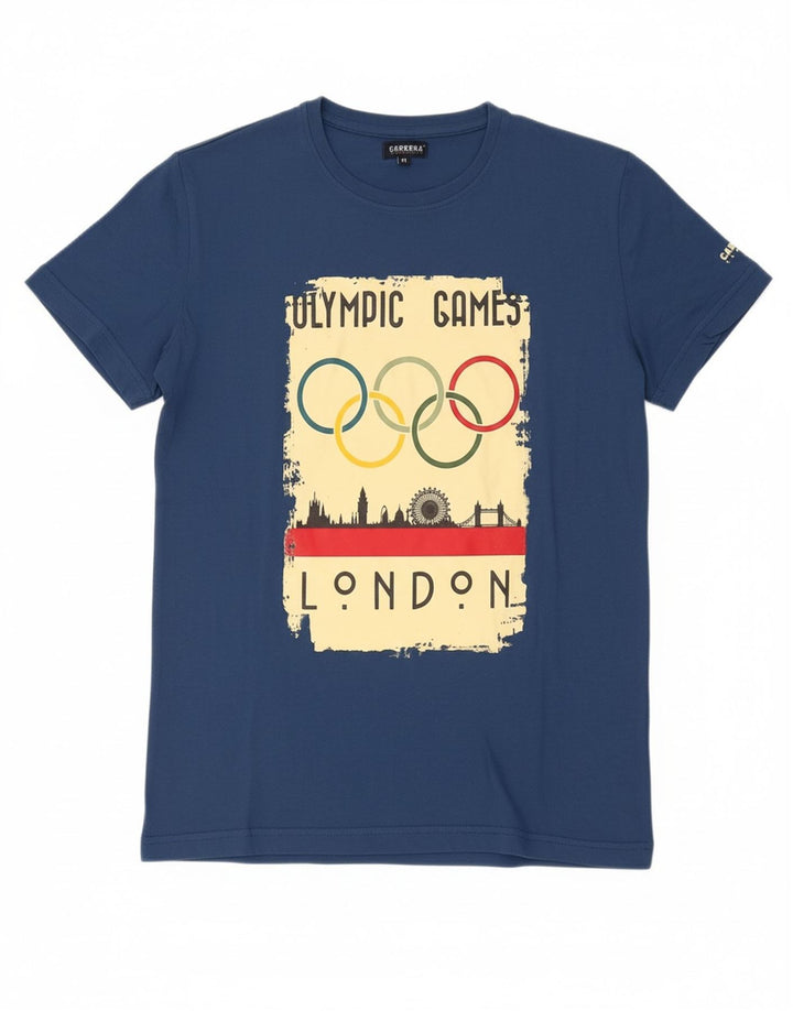 CARRERA Mens Olympic Games Classic Fit Graphic T-Shirt Top Medium Blue Vintage Carrera and Second-Hand Carrera from Messina Hembry 
