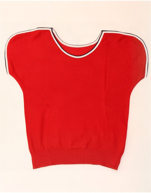 Vintage Womens Short Sleeve Boat Neck Jumper Sweater UK 10 Small Red