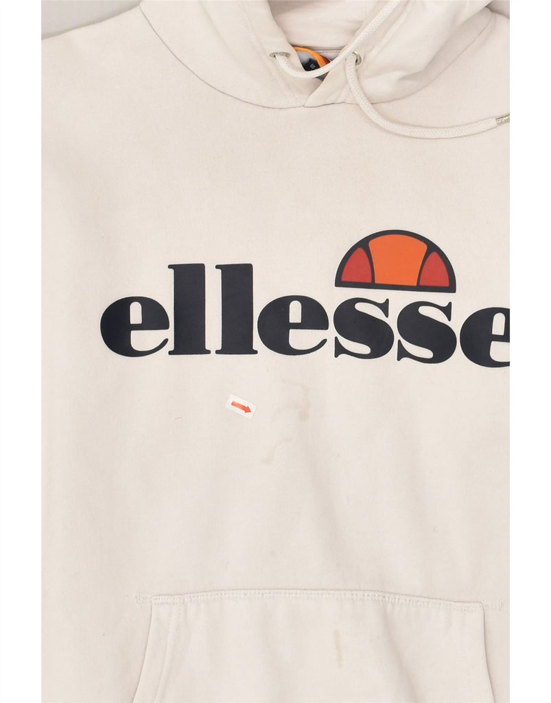 ELLESSE Womens Loose Fit Graphic Hoodie Jumper UK 10 Small Off White | Vintage Ellesse | Thrift | Second-Hand Ellesse | Used Clothing | Messina Hembry 