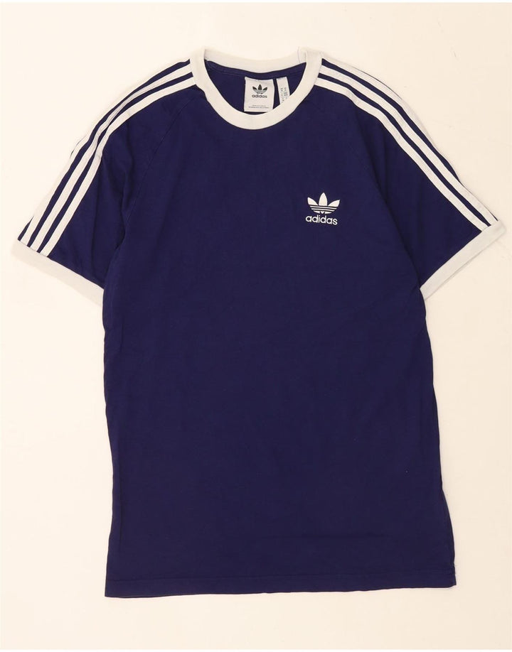 Adidas Mens T-Shirt Top Medium Navy Blue Colourblock Cotton