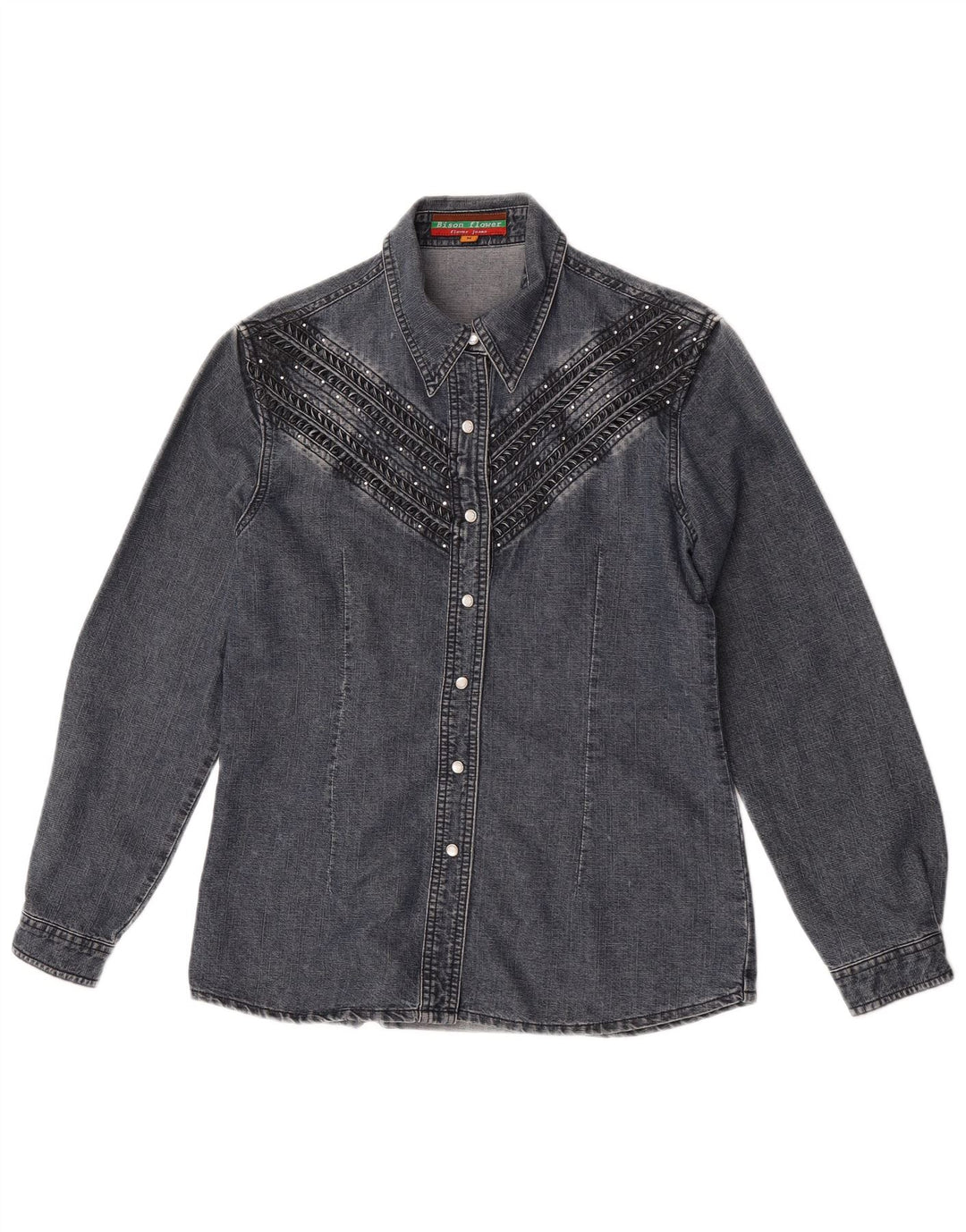 Vintage Womens Denim Shirt UK 14 Medium Grey Cotton