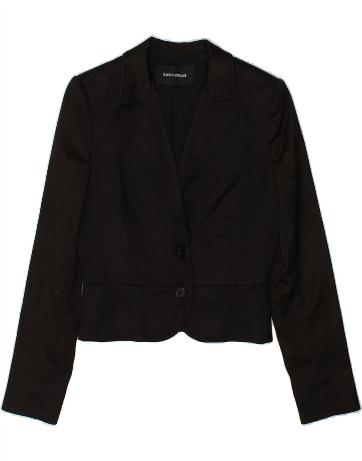FLAVIO CASTELLANI Womens Crop 2 Button Blazer Jacket IT 40 Small Black Vintage Flavio Castellani and Second-Hand Flavio Castellani from Messina Hembry 
