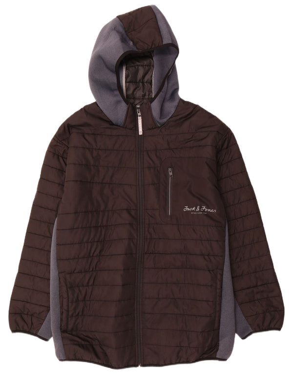 Jack & Jones Mens Hooded Padded Jacket UK 46 3XL Black Polyester