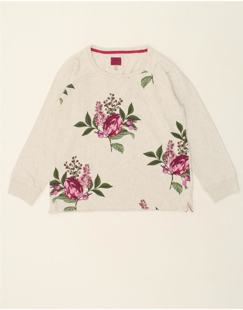 JOULES Womens Graphic Sweatshirt Jumper UK 12 Medium Beige Floral Cotton Vintage Joules and Second-Hand Joules from Messina Hembry 