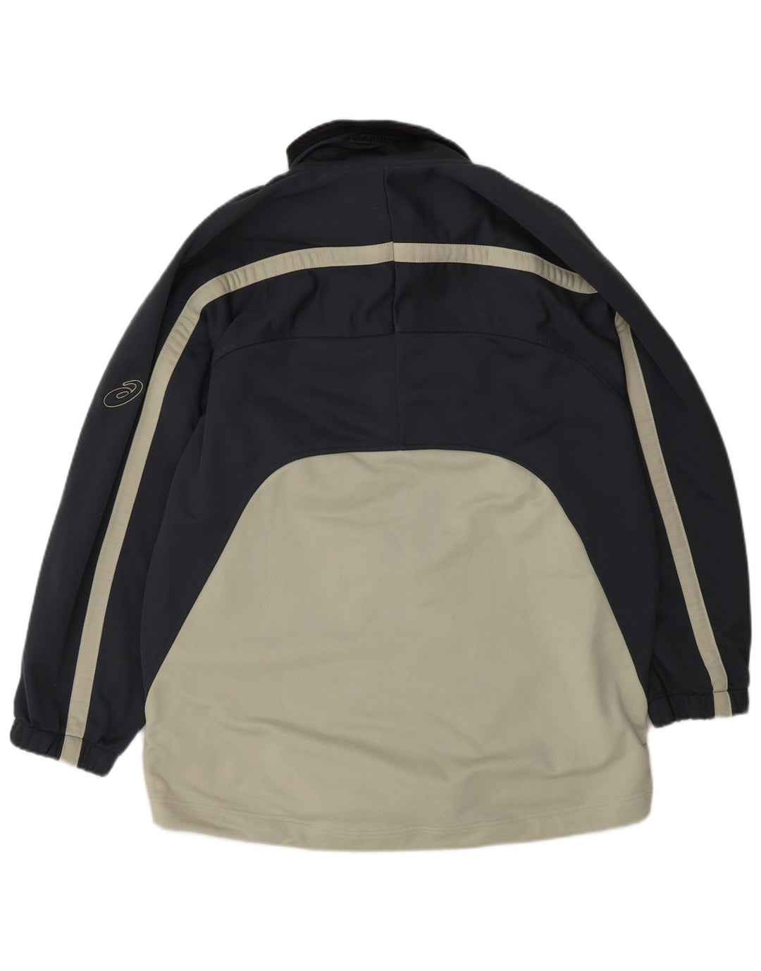 Asics Mens Tracksuit Top Jacket Large Navy Blue Colourblock Polyester