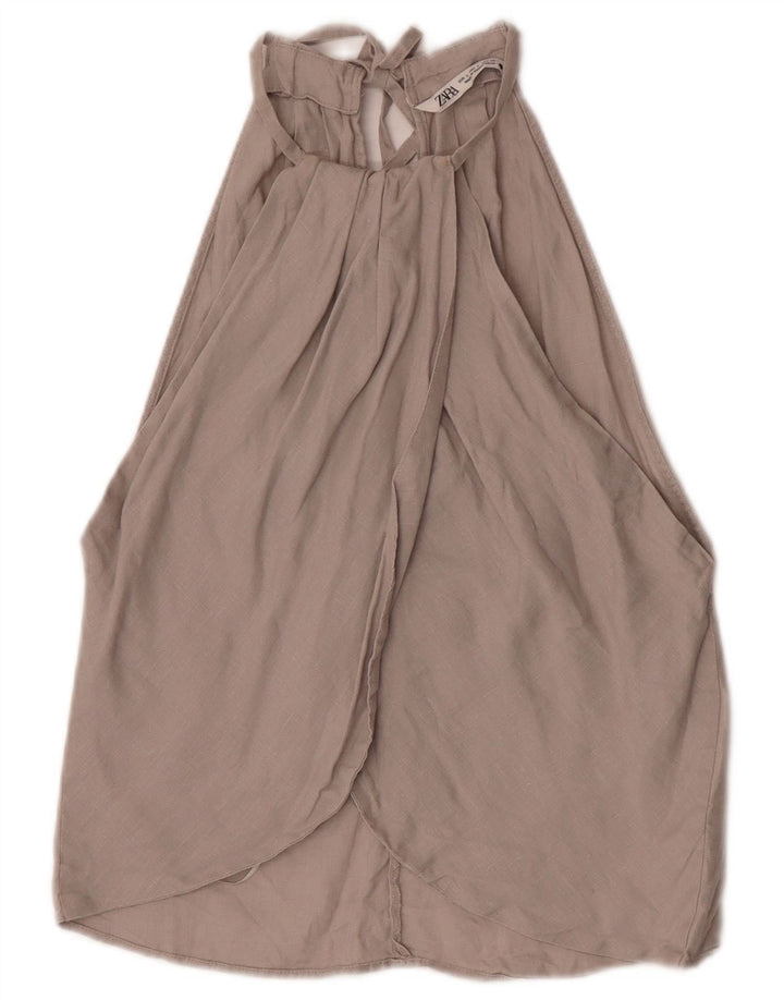 Zara Womens Halter Top UK 8 Small Grey Linen