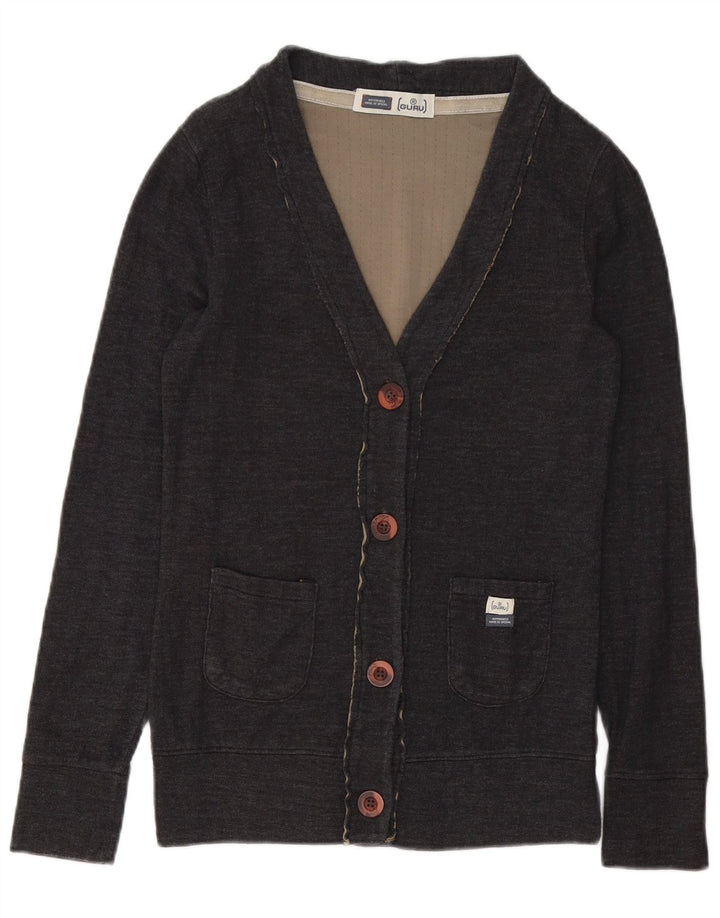 Guru Mens Cardigan Sweater Small Grey Cotton