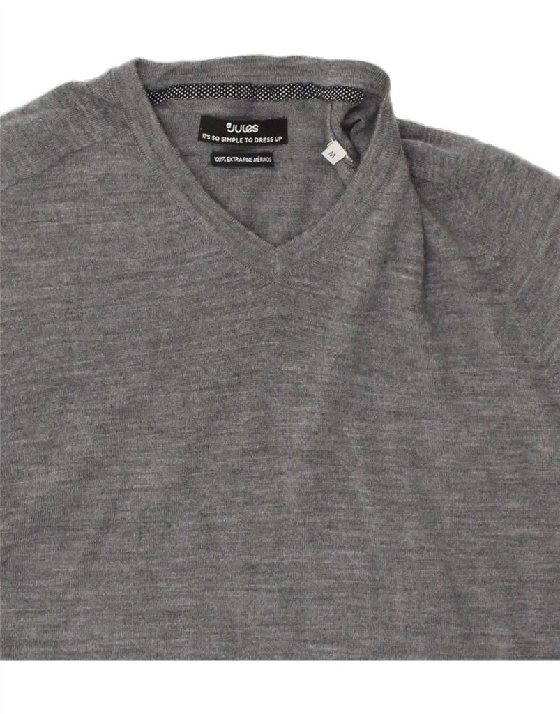 JULES Mens V-Neck Jumper Sweater Medium Grey Merino Wool | Vintage Jules | Thrift | Second-Hand Jules | Used Clothing | Messina Hembry 