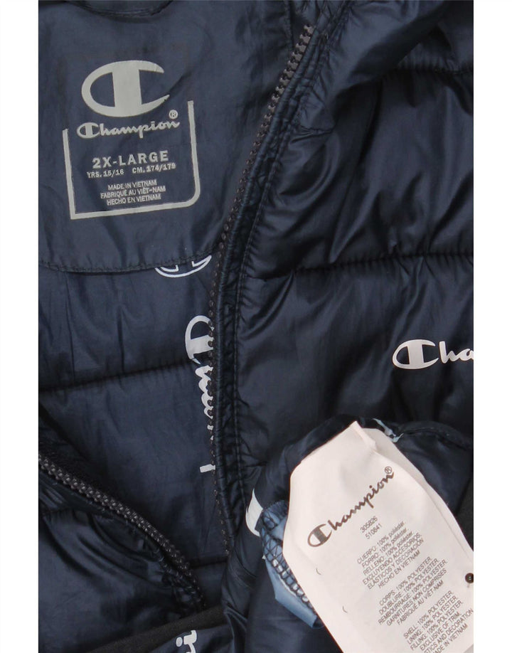 Champion Boys Hooded Padded Jacket 15-16 Years 2XL Navy Blue Polyester