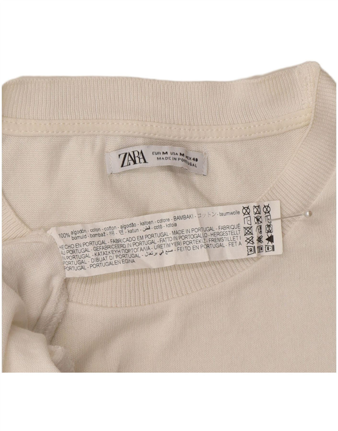 Zara Mens T-Shirt Top Medium White Cotton