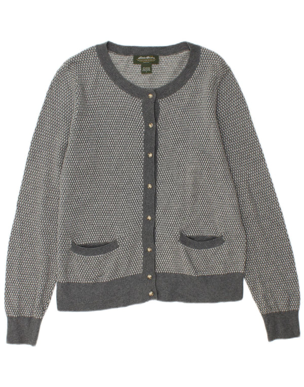 EDDIE BAUER Womens Cardigan Sweater UK 14 Large Grey Cotton