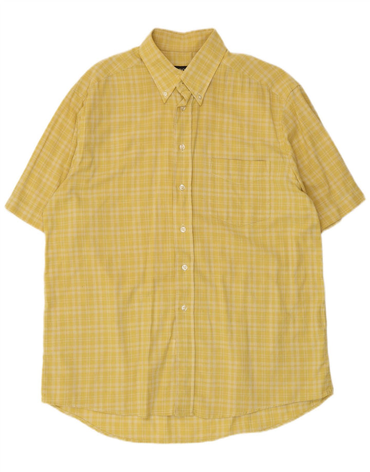 Hugo Boss Mens Short Sleeve Shirt Large Yellow Check Cotton