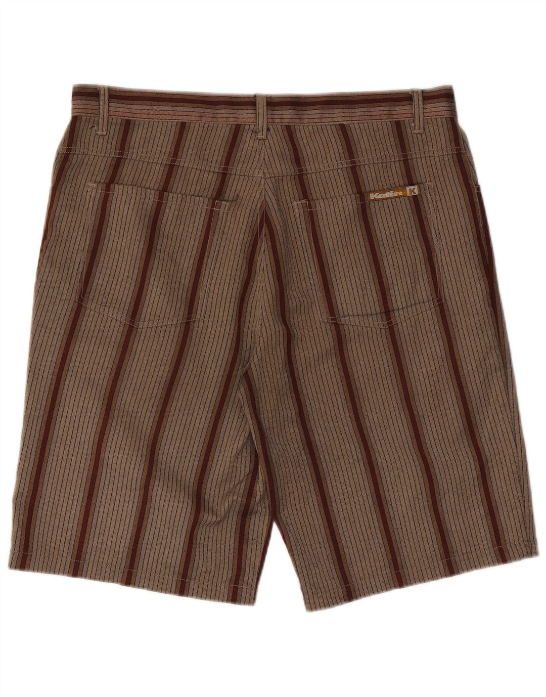 Katin Mens Casual Shorts W36 Large Brown Striped Polyester