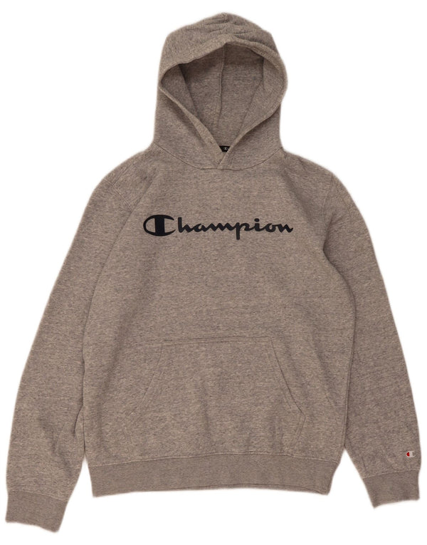 Champion Mens Graphic Hoodie Jumper Large Grey Flecked Cotton
