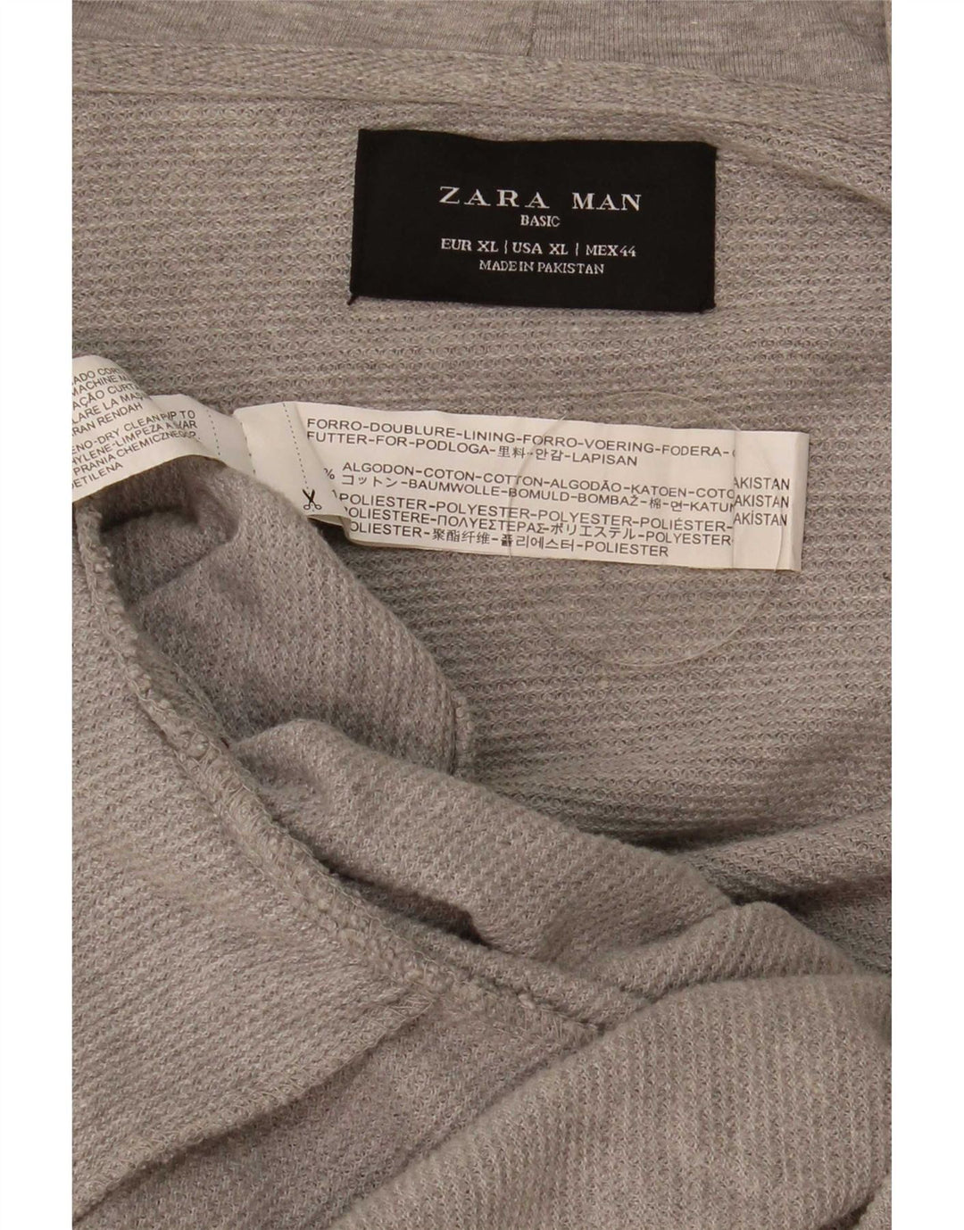 Zara Mens Zip Hoodie Sweater XL Grey Cotton