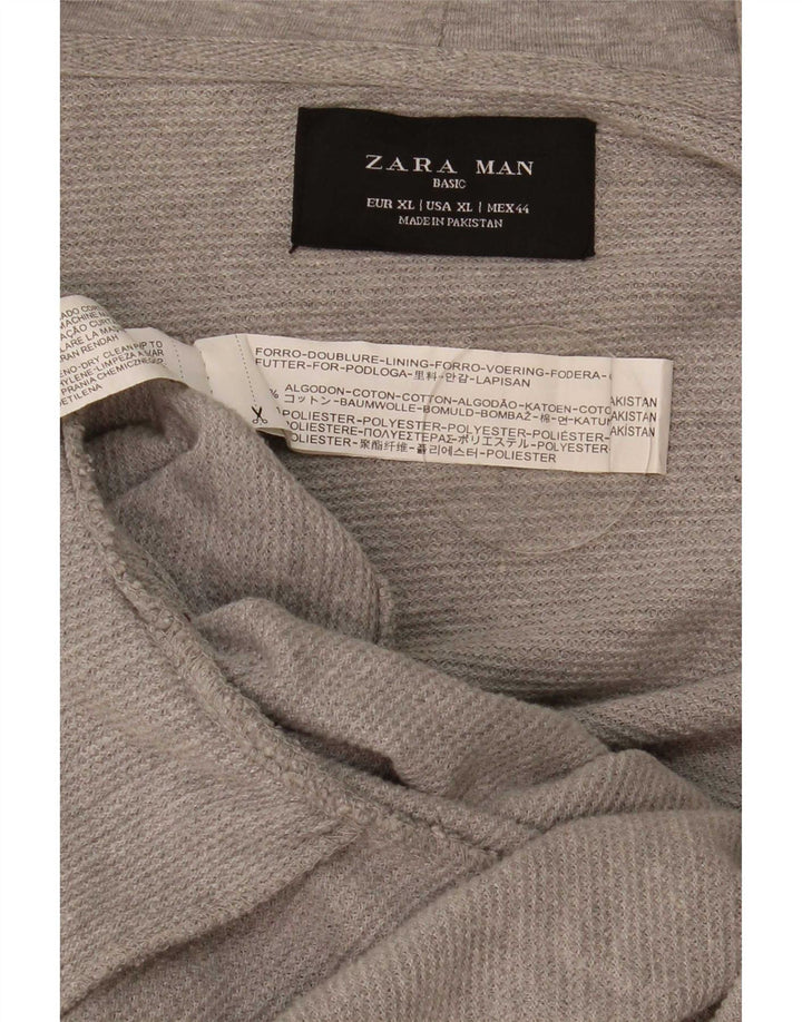 Zara Mens Zip Hoodie Sweater XL Grey Cotton