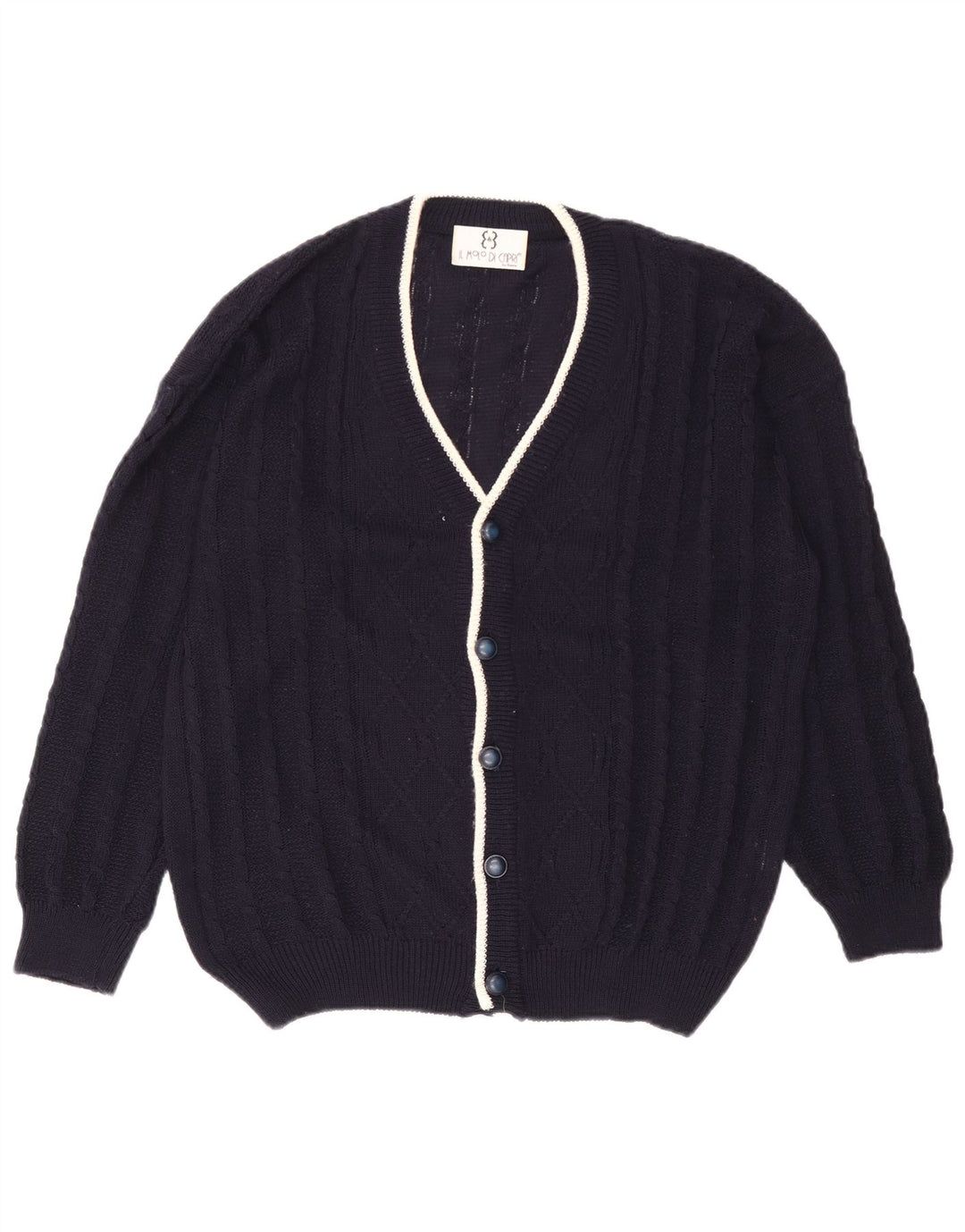 Vintage Mens Cardigan Sweater Large Navy Blue Cotton