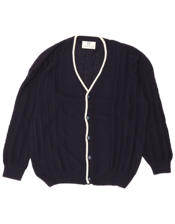 Vintage Mens Cardigan Sweater Large Navy Blue Cotton